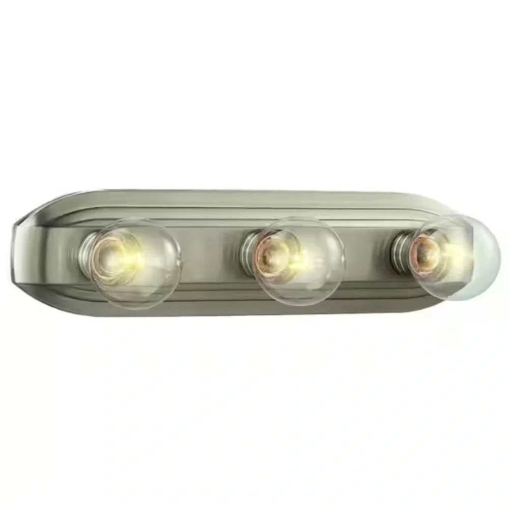 Raceway 18 Inch 3-Light Brushed Nickel Retro Vanity Light NWT